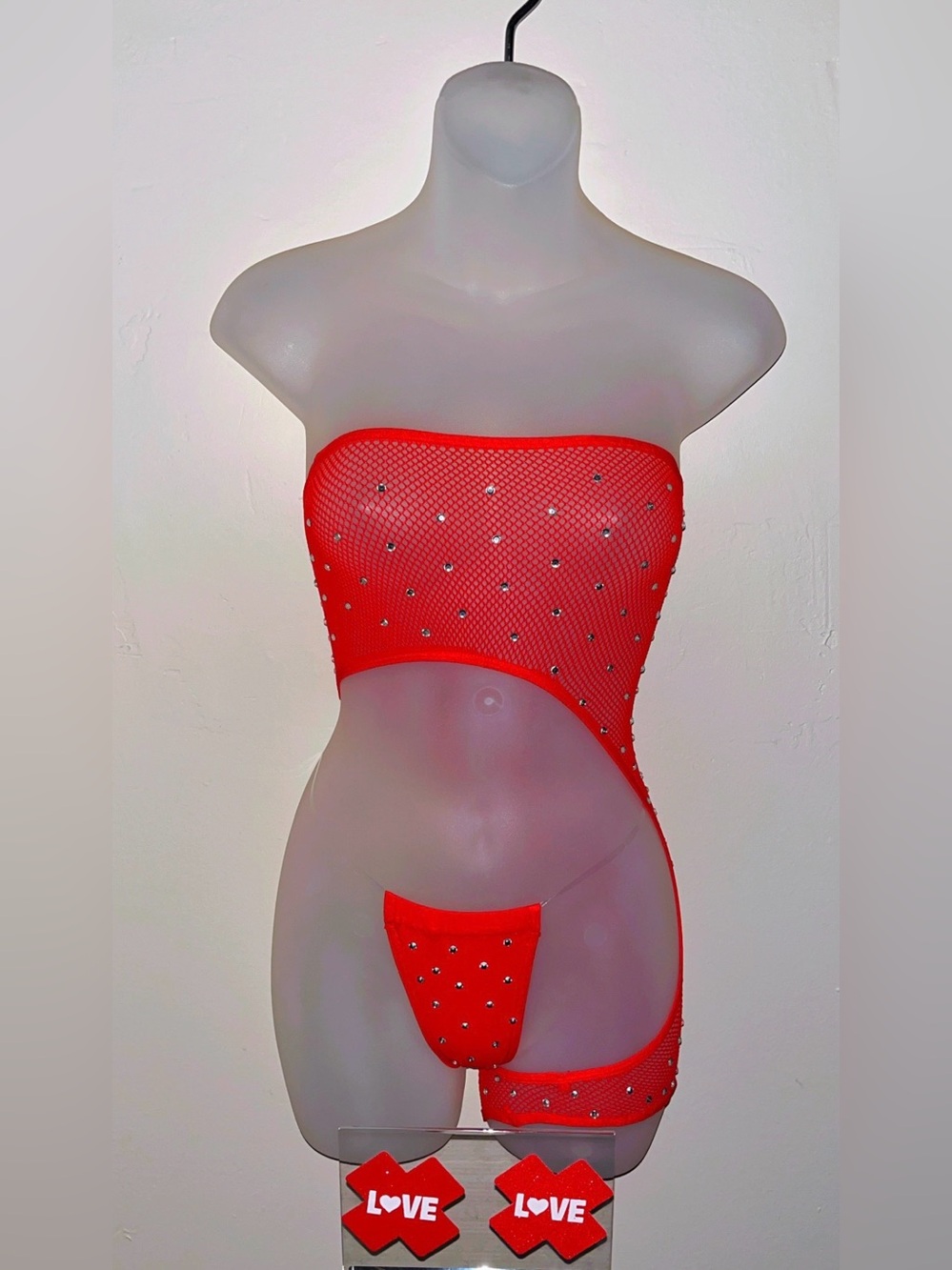Exotic Dancewear: Red jumpsuit with matching pasties